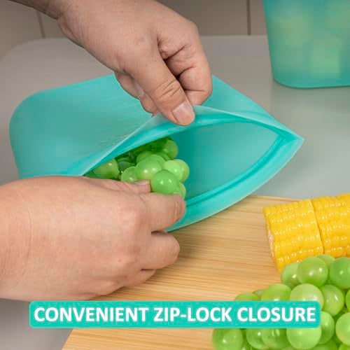 Annaklin Large Reusable Storage Bag, 4 Pack 100% Silicone Food Storage Bags Stand Up Silicone Zip Lock Bags for Food Container, Freezer Microwave Oven Dishwasher Safe, Aqua, 50.7oz/ 1500ml - Image 5