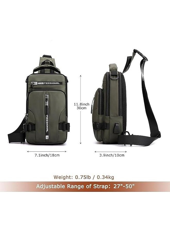 STESHWK Anti-Theft Chest Bag With USB Charging Port,Messenger Bags Waterproof Casual Shoulder Bag Travel Hiking Sling Bag For Men CrossBody Backpack For Men Women (Green) - Image 2