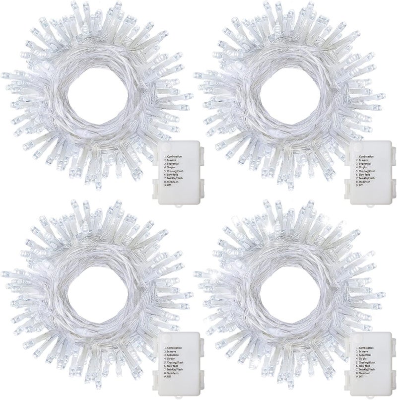 DealBeta 4 Pack Battery Operated Christmas String Lights,16.5Ft 50LED Tree Lights Timer Auto On/off Clear Wire Christmas Lights,8 Modes Fairy Lights Indoor Outdoor Light for Xmas Tree Wreath Garden Patio Deck - Image 1