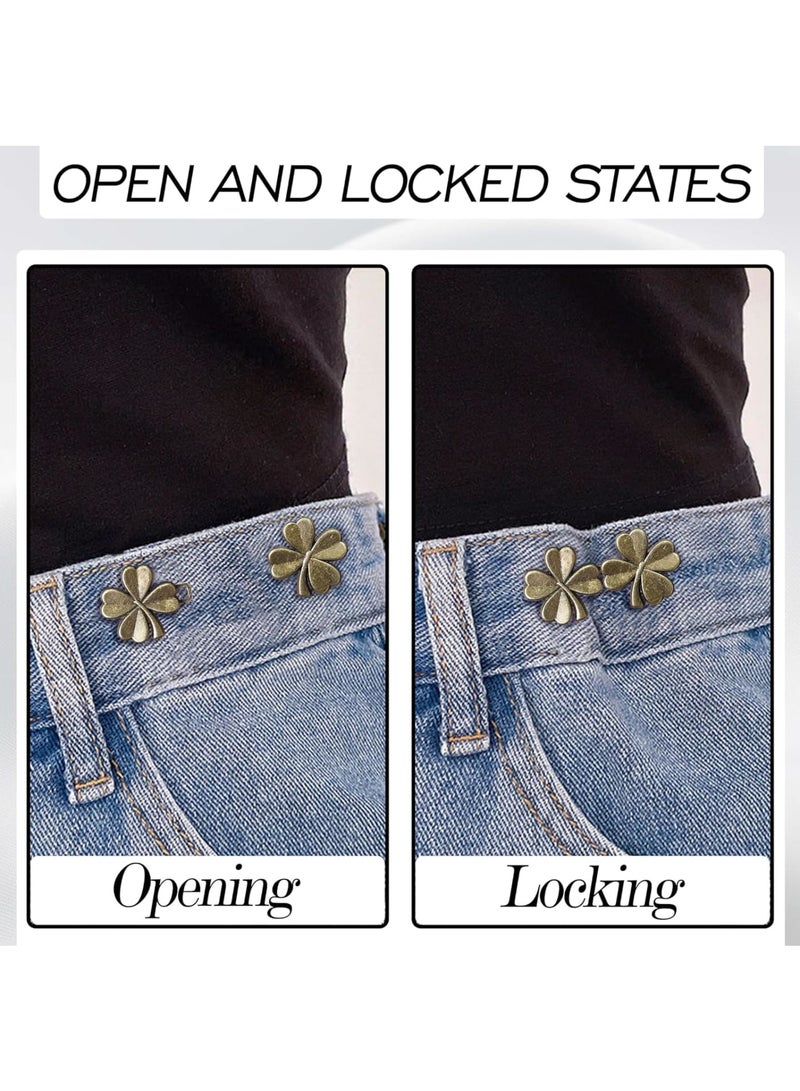 Zikra Pant Waist Tightener, 8 Pack Adjustable Copper Four-Leaf Clover Jeans Button for Waist Pants Clips, No Need to Sew Detachable Button Pins, Perfect Fit Detachable Instant Button - Image 3