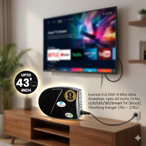 Everest ELS 600-N Mini Ultra Stabilizer Upto 43 Inchs TV for LCD/LED/3D/Smart TV (Black) (Working Range:170v – 270v) - Image 2