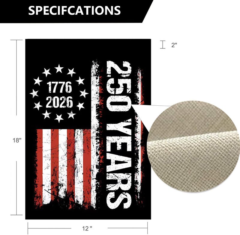 WENWELL 250 Years Anniversary Garden Flag,Blessings 250th Freedom Patriotic Banner Double, Sided with Stars and Stripes Design,1776-2026 Commemorative, 12x18 Inch - Image 5