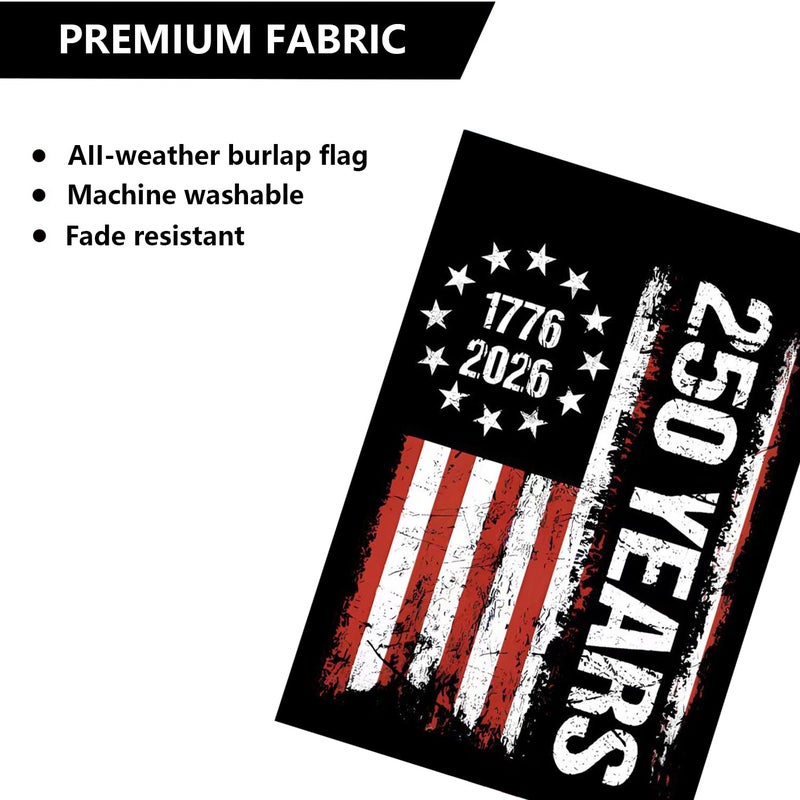 WENWELL 250 Years Anniversary Garden Flag,Blessings 250th Freedom Patriotic Banner Double, Sided with Stars and Stripes Design,1776-2026 Commemorative, 12x18 Inch - Image 4