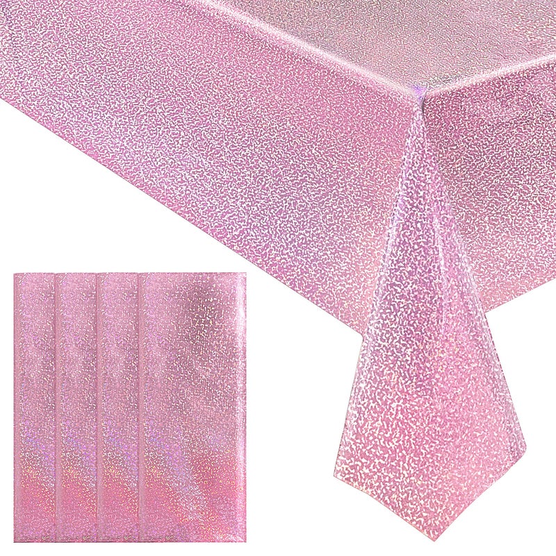 Just Shimmer 4 pcs Pale Pink Holographic Laser Tablecloths Light Pink Shiny Table Covers 40" x 108" Disposable Rectangle Table cloths for Girl Birthday Party Wedding Anniversary Bachelorette Baby Shower DÃ©cor - Image 1