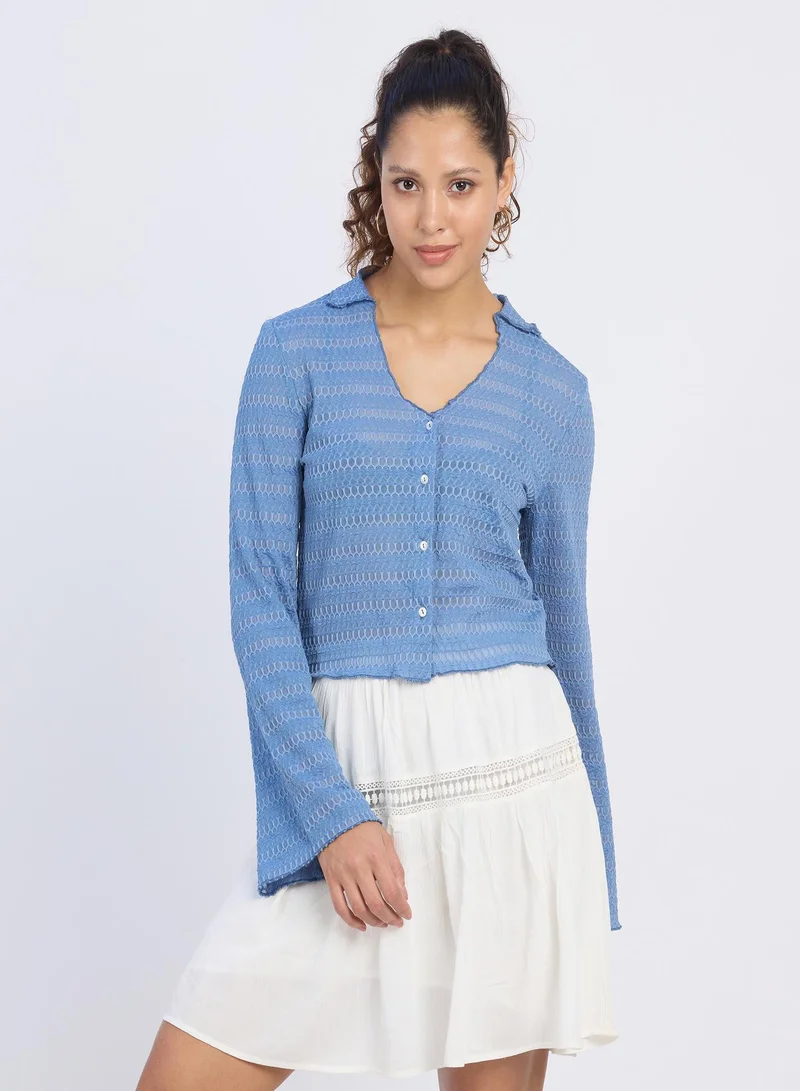 Pinacolada  Women's Tufts Blue Textured-Knitted Top for Women | Best Price UAE