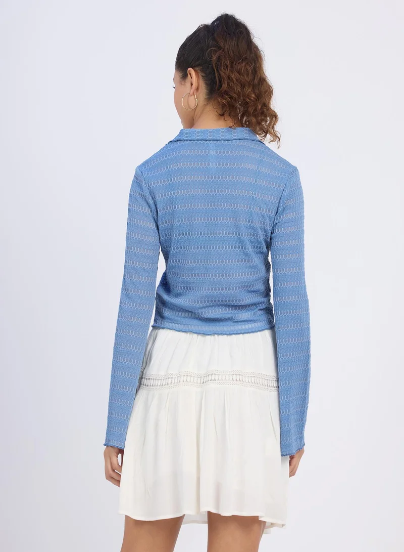 Pinacolada  Women's Tufts Blue Textured-Knitted Top for Women | Best Price UAE