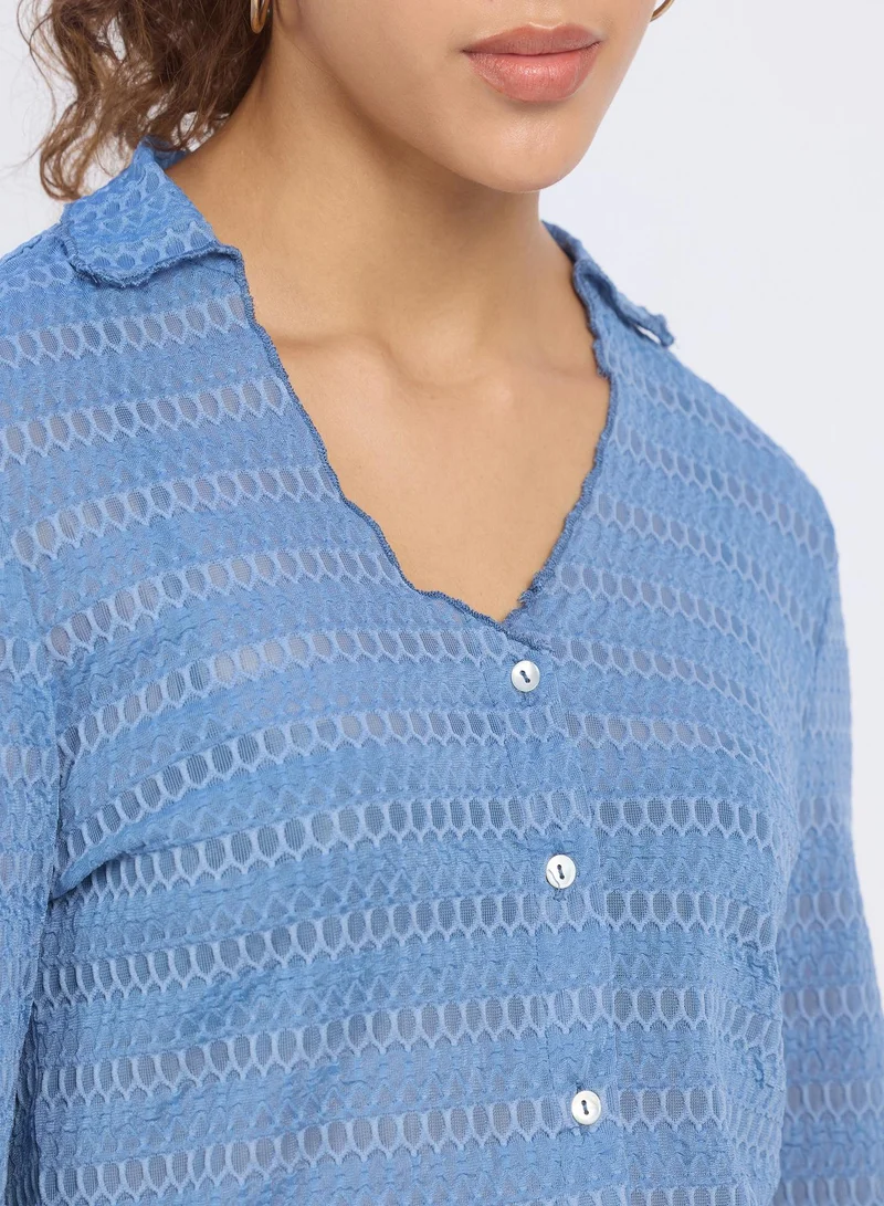 Pinacolada  Women's Tufts Blue Textured-Knitted Top for Women | Best Price UAE