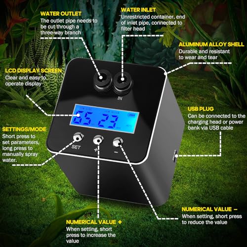 MYGIIKAKA Reptile Smart Mister, Reptile Humidifiers Misting System Automatic with Timer, Terrariums Humidifier with 360°Adjustable Misting Nozzles, Spray Kit for Rainforest Plants Amphibian - Image 5