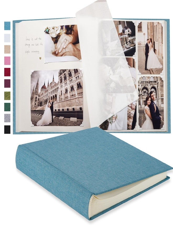 Pssoss Large DIY Scrapbook Photo Album 100 pages with Writing Space for 3x5 4x6 5x7 6x8 8x10 Pictures for Baby Wedding Family Children Anniversary Photo Album (Blue) - Image 1