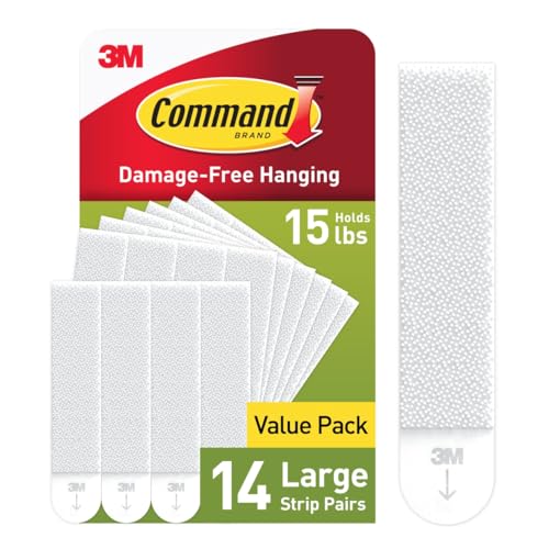 Command 15 lb Large Picture Hanging Strips 14 Pairs (28 Command Strips), Damage-Free Hanging Picture Hangers, No Tools Wall Hanger for Home Decor, White Adhesive - Image 1