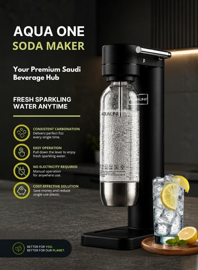 AQUALINE AQUA ONE Premium Soda Maker | Sparkling Water Maker | Stainless Steel Body | Ultimate Kit | 3× CO₂ Cylinders | Matte Black - Image 2