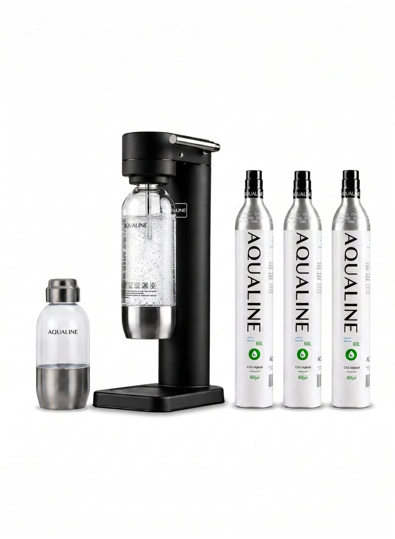 AQUALINE AQUA ONE Premium Soda Maker | Sparkling Water Maker | Stainless Steel Body | Ultimate Kit | 3× CO₂ Cylinders | Matte Black - Image 1