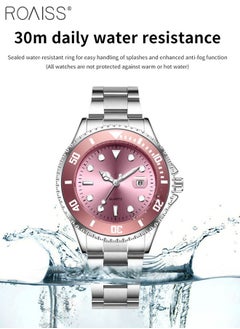 roaiss Stainless Steel Strap Couple Quartz Watch Set, Analog Display Round Dial with Rotatable Bezel, Luminous Waterproof Calendar Watch Gift for Men Women  - Image 5