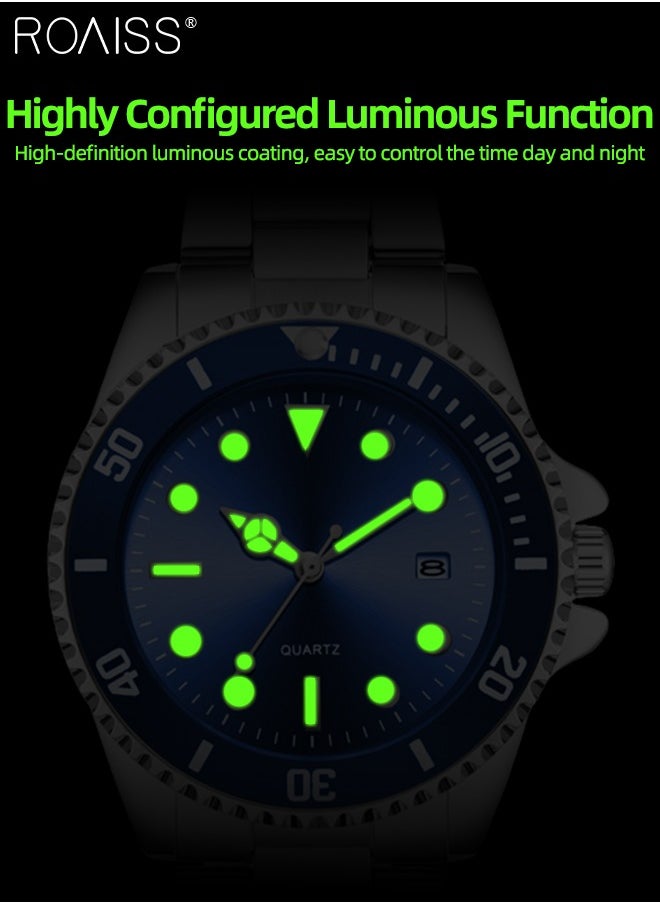 roaiss - Stainless Steel Strap Couple Quartz Watch Set, Analog Display Round Dial with Rotatable Bezel, Luminous Waterproof Calendar Watch Gift for Men Women - Image 1
