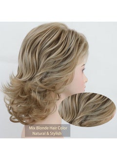 RENERSHOW RENERSHOW Short Mixed Blonde Curly Wig with Bangs Natural Wavy Synthetic Wigs for Women  - Image 4
