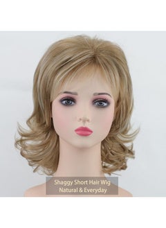 RENERSHOW RENERSHOW Short Mixed Blonde Curly Wig with Bangs Natural Wavy Synthetic Wigs for Women  - Image 2