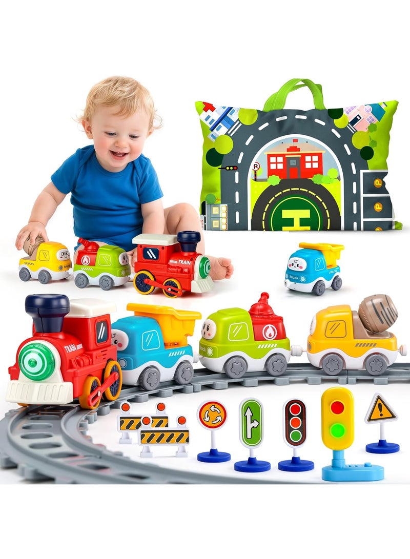LBMT Magnetic Car Toys with Tracks & Storage Bag,Toddler Toys for Age 3-8,Electric Train Set with Steam Spray,Sound & Lights,and Road Signs,Toddler Birthday/Party/Festival Gift for 3+ Year Old Boys Girls - Image 1