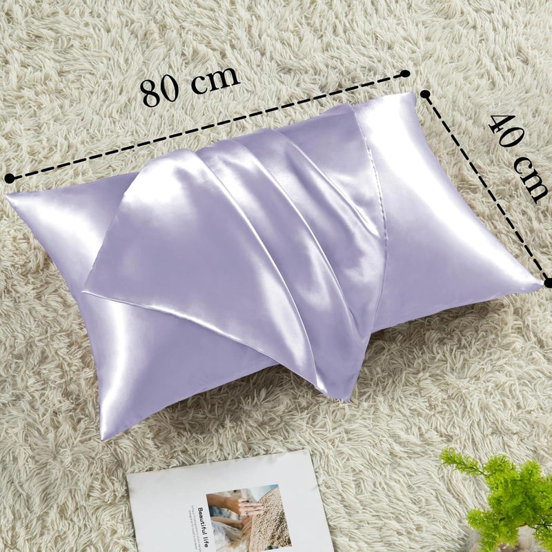 Vielit Set of 2 Satin Cushion Covers, 40 x 80 cm, Purple, Soft as Silk Pillowcase 40 x 80 cm, Better Care Than Silk Pillose Case, Satin Pillowcase Cushion Cover for Hair and Skin with 2 Hair Bobbles - Image 4