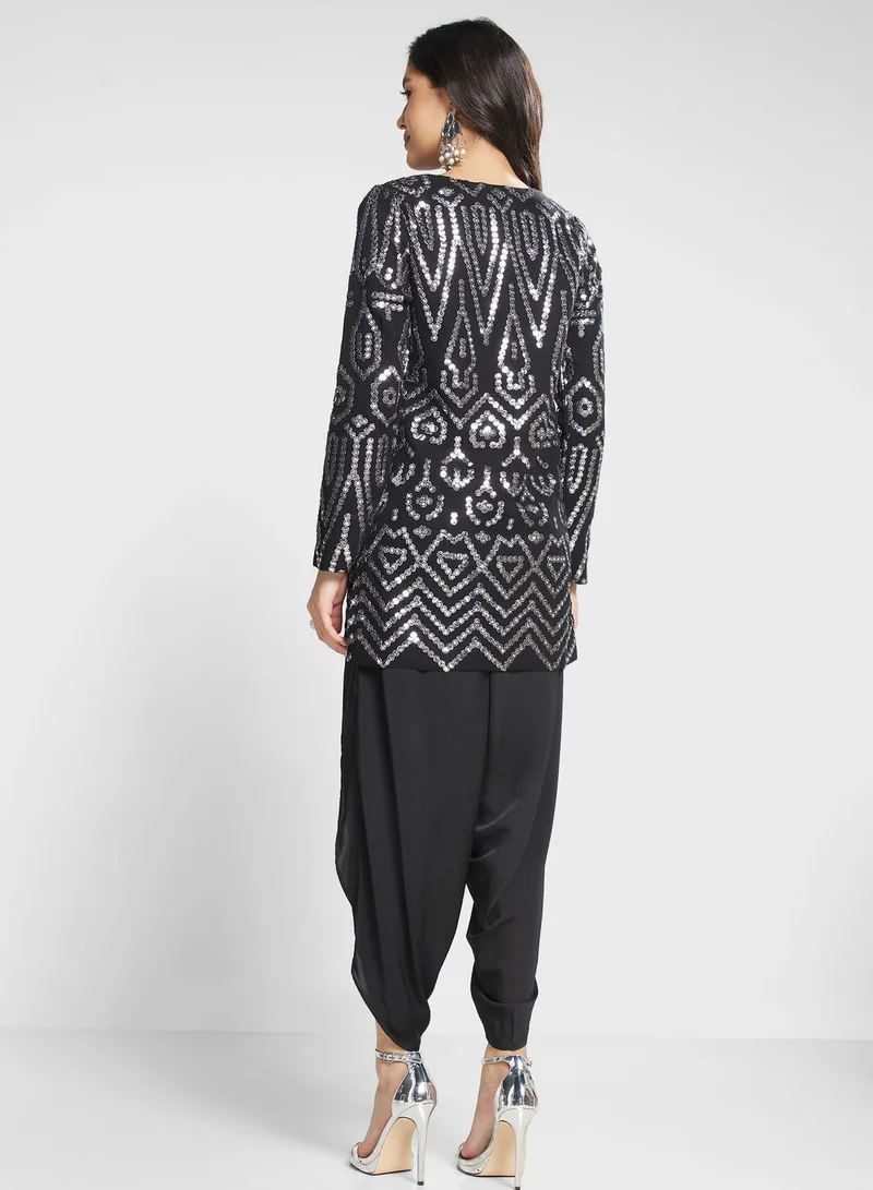 The Arab Crab Embellished Top & Dhoti Set