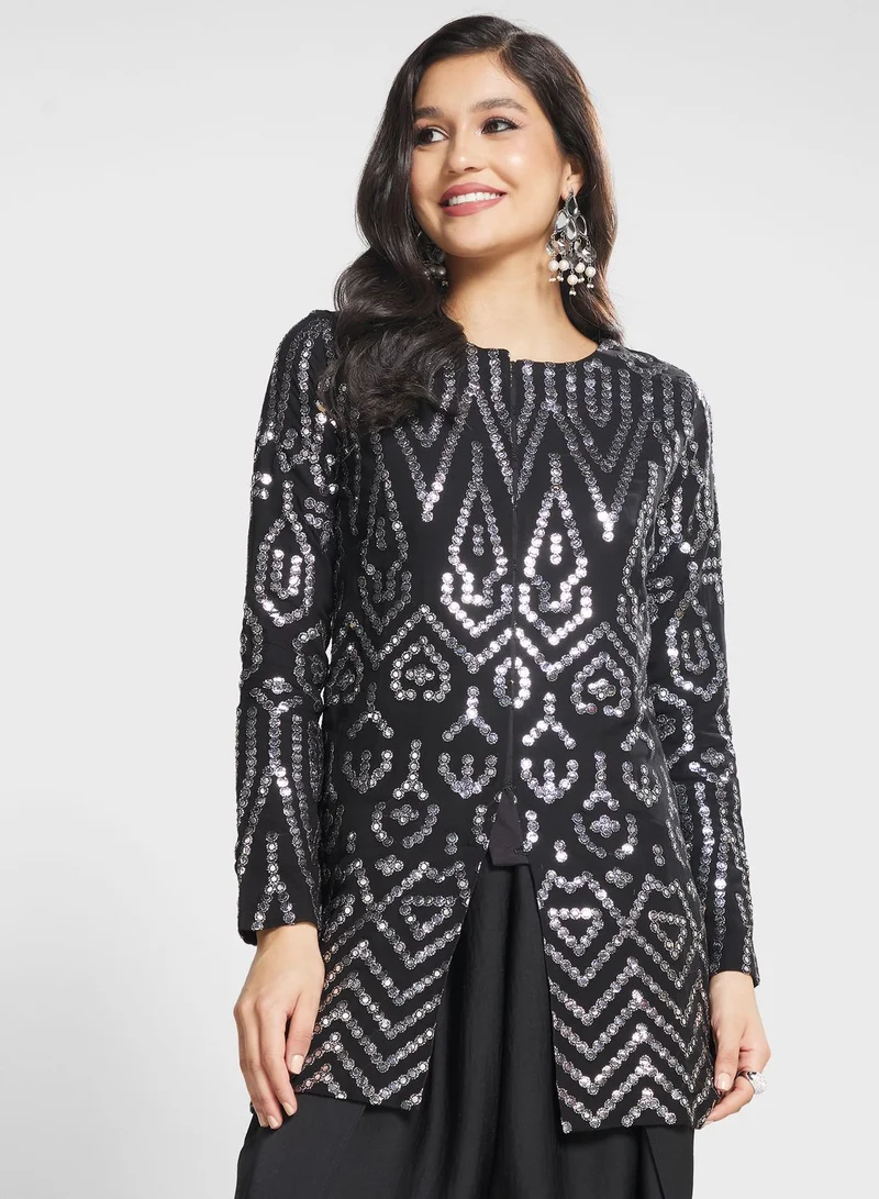 The Arab Crab Embellished Top & Dhoti Set