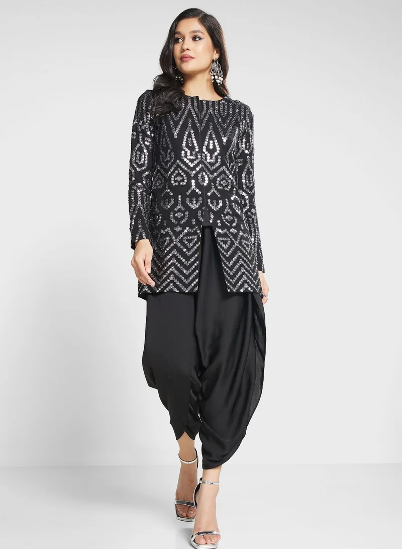The Arab Crab Embellished Top & Dhoti Set