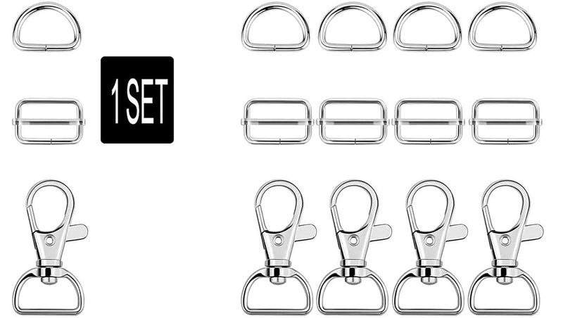 DIY Crafts DIY DIYC13451 Crafts Metal Keychain Bulk Swivel Snap Hooks D Ring and Slide Buckle Triglide for Handbag Dno 2 3 Sets Metallic Silver - Image 2