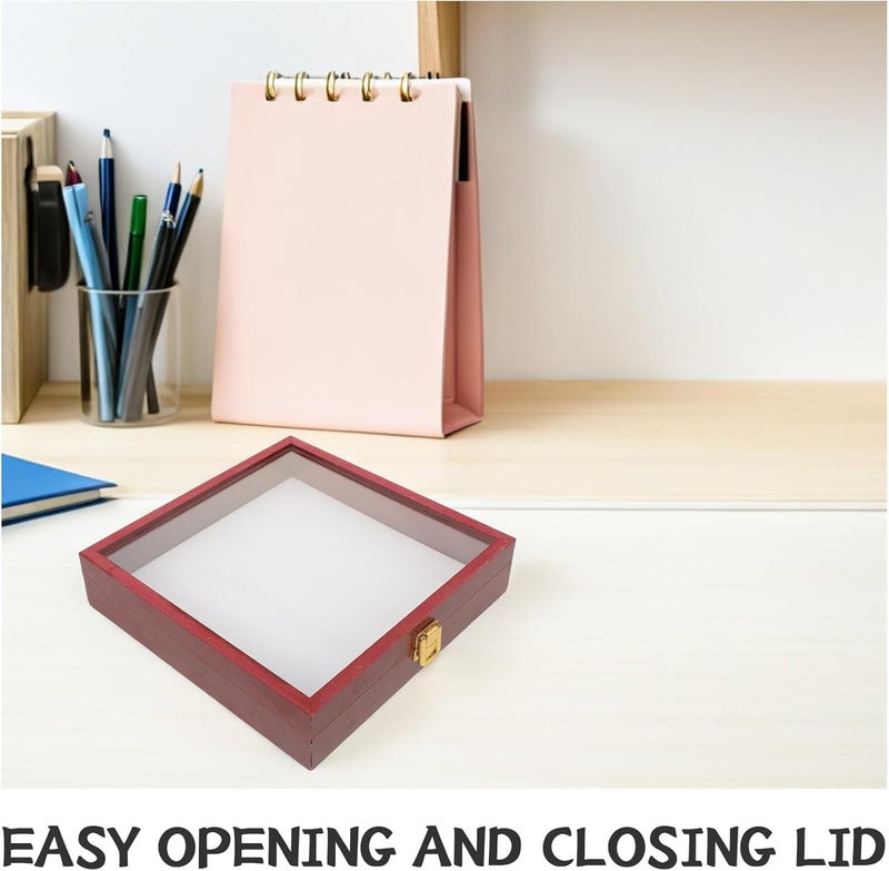 PRETYZOOM Specimen Display Shadow Box 20x20x4.5cm with Acrylic Lid and Cushion, Wood Storage Case for Butterfly and Bug Collection, Suitable for Home Décor and Educational Display - Image 3