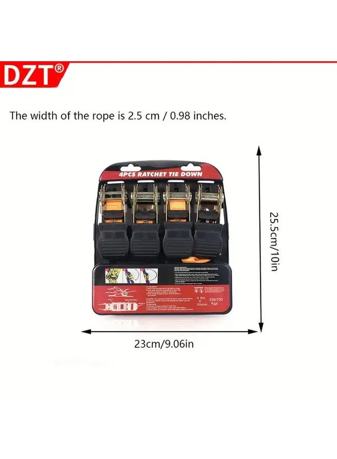 4 Pcs 1 Inch Ratchet Tie Down Straps Durable Polyester Cargo Straps for Trucks - Image 3