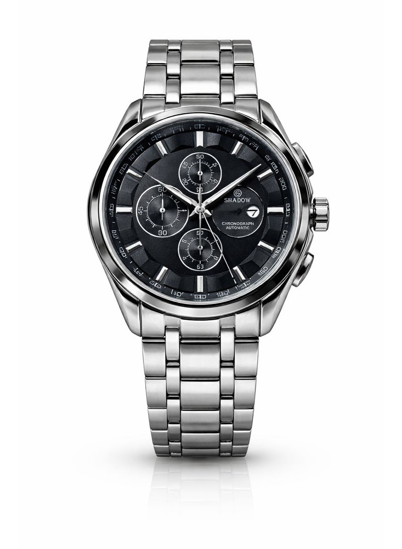 SHADOW Velocity SD2505M Men’s Chronograph Watch Stainless Steel Silver Strap Black Dial Quartz Analog Water Resistant - Image 1