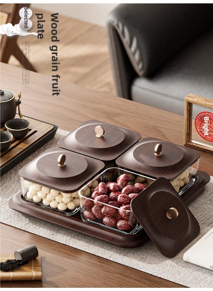 Wood grain fruit plate, nuts container dried fruit nut candy plate Candy Nuts Cookies Chips Party - view 3