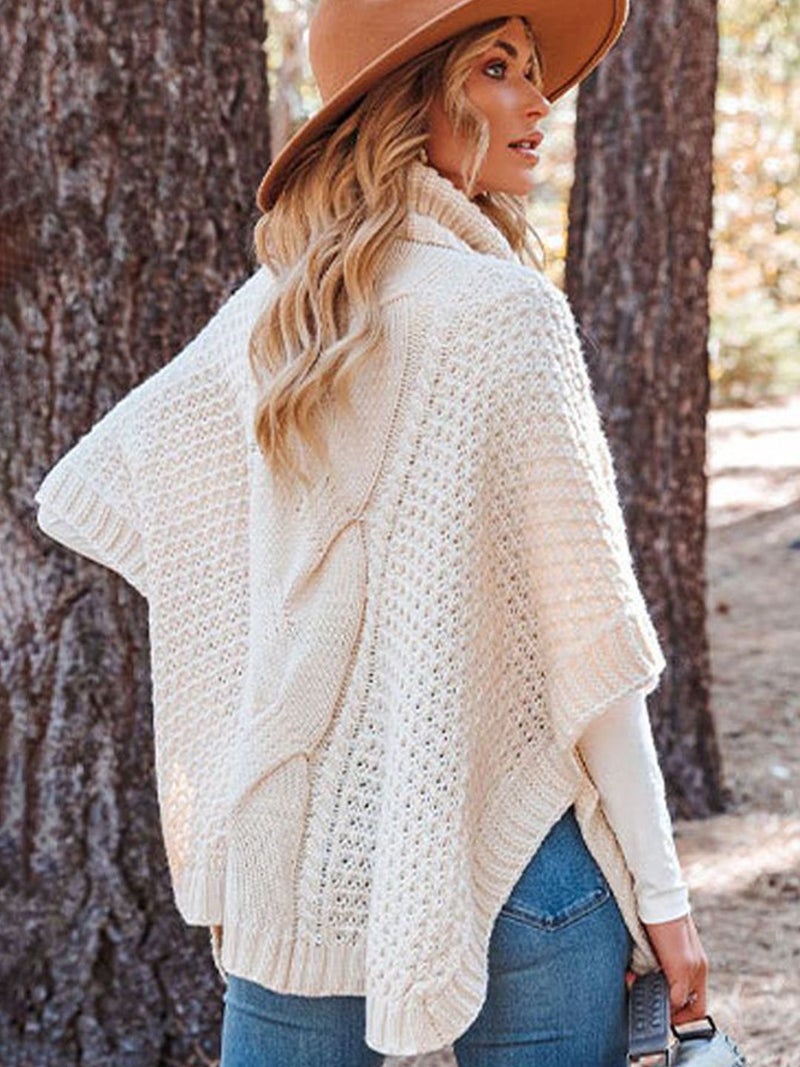 YUNIQEE Beige Self Design Turtle Neck Poncho - Image 3