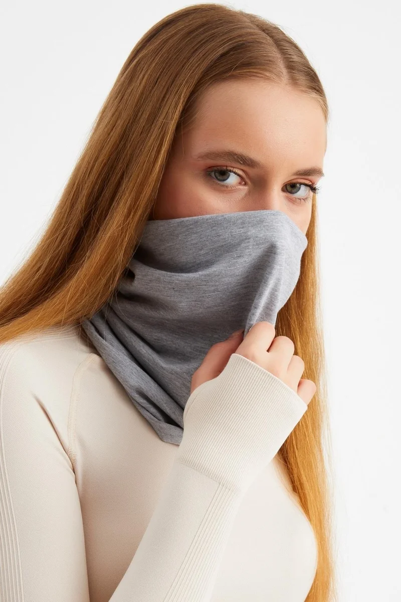 بوتيكجيز Light Gray Women's 4-Functional Protector, Cotton, Flexible, Sweatproof, Bandana, Neck Collar, Buff, Mask