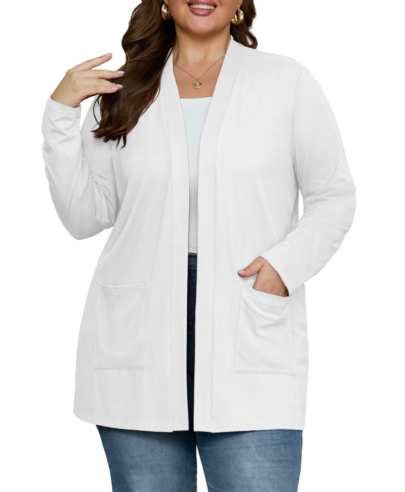 OLRIK Plus Size Sweaters for Women Kimonos for Women Plus Size Fashion White-3X - Image 1