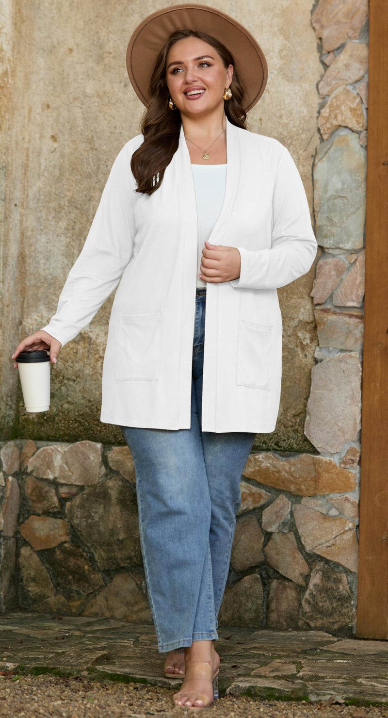 OLRIK Plus Size Sweaters for Women Kimonos for Women Plus Size Fashion White-3X - Image 5