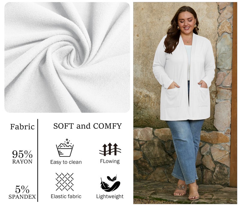 OLRIK Plus Size Sweaters for Women Kimonos for Women Plus Size Fashion White-3X - Image 3