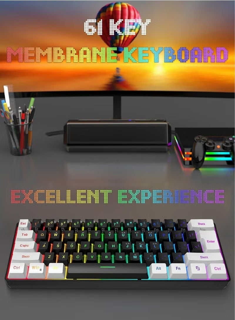 إيفرين لوحة مفاتيح ألعاب ٦١ مفتاح RGB: تصميم سلكي مدمج، تشغيل فوري لأنظمة متعددة، إضاءة قوية