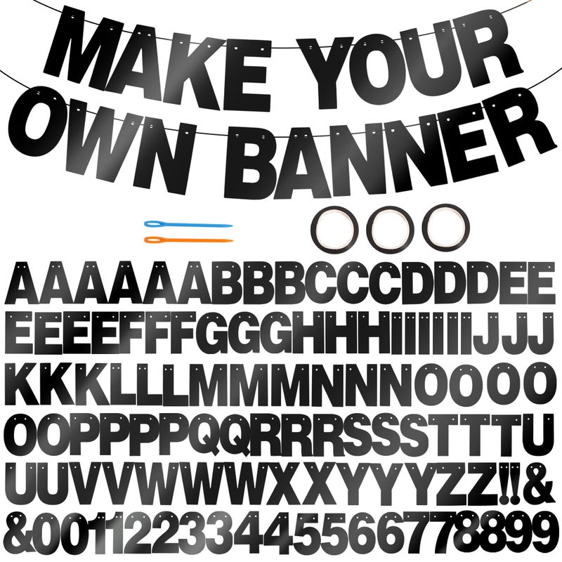 BEISHIDA Double-Sided Black 116 PCS DIY Letter Banner Kit Make Your Own Banner,Including 111 Letters and Numbers 3 Rope and 9 Threading Device,Customized for Birthday Graduation Wedding Decor - Image 1