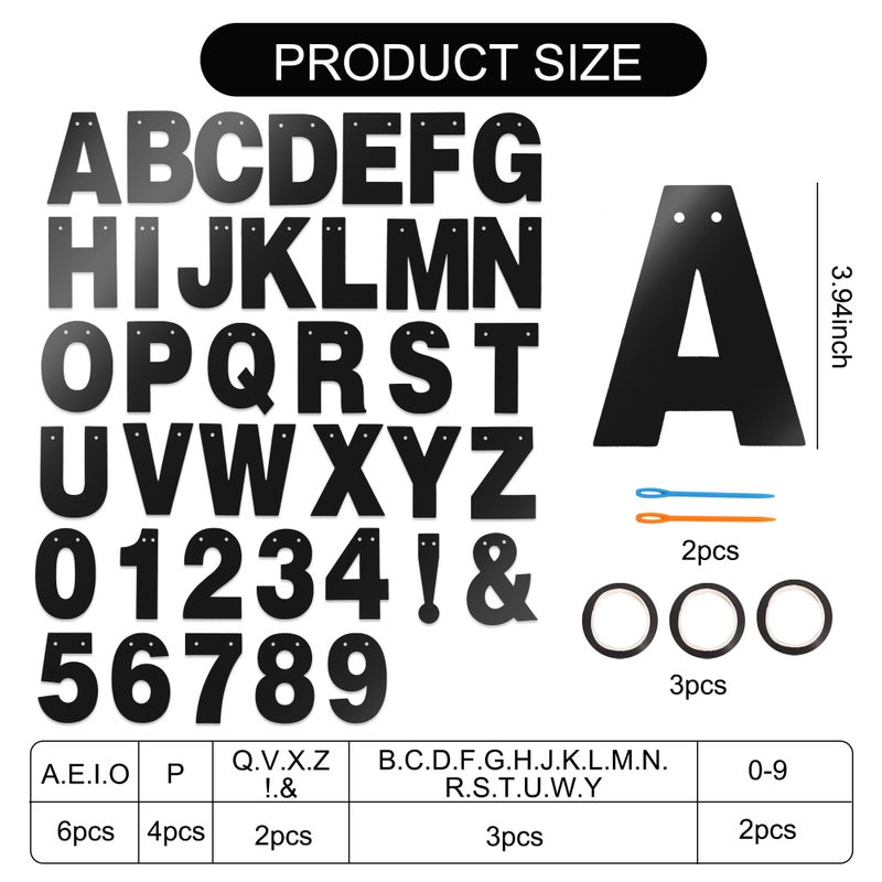 BEISHIDA Double-Sided Black 116 PCS DIY Letter Banner Kit Make Your Own Banner,Including 111 Letters and Numbers 3 Rope and 9 Threading Device,Customized for Birthday Graduation Wedding Decor - Image 2