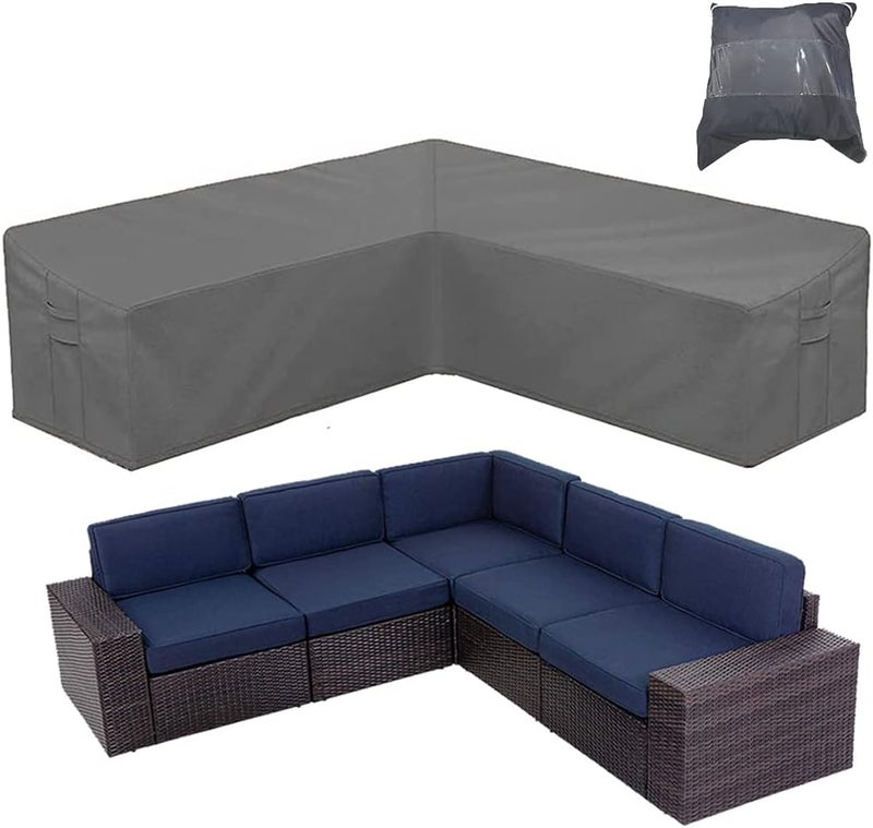 Skyour Patio Furniture Sectional Couch Sofa Cover Skyour Gray Weatherproof Heavy Duty 420D Oxford Outdoor V Shaped Sectional Garden Rattan Corner Sofa Furniture Protector Covers (V-Shape: 117x117in) - Image 1