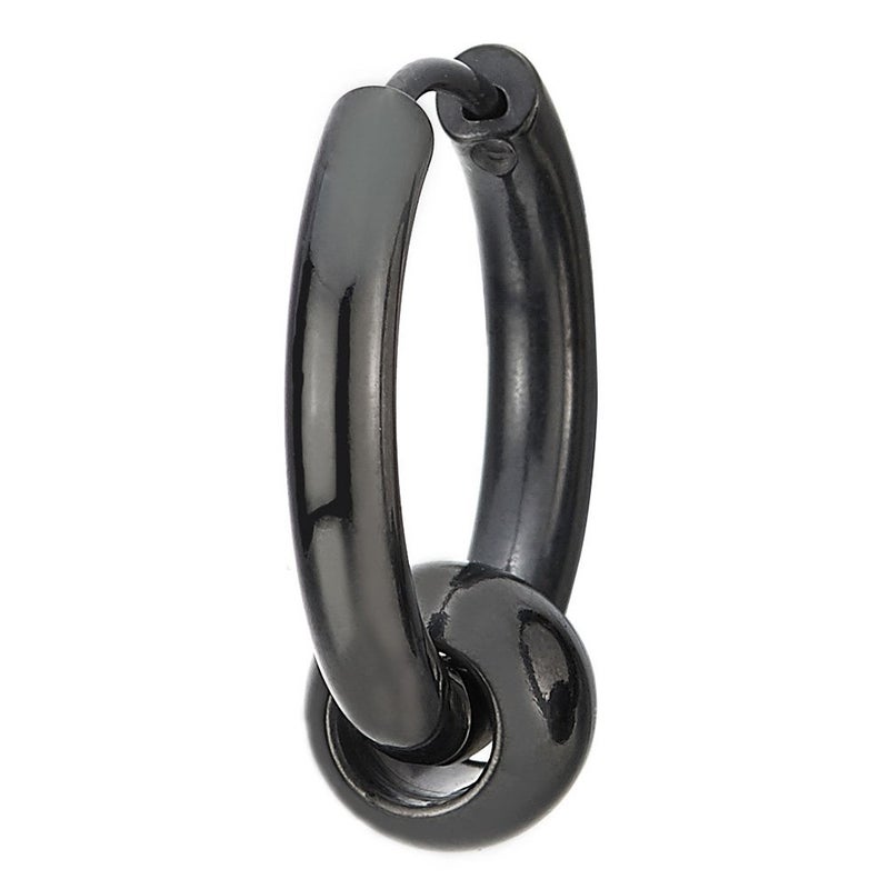 COOLSTEELANDBEYOND Stainless Steel Black Circle Beads Huggie Hinged Hoop Earrings for Men Women, 2pcs - Image 3