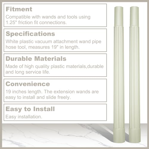 HASMX 19 inch Length Vacuum Wand Attachment, Replacement Vacuum Cleaner Wand Tube, Plastic Wand Pipe, Vacuum Attachment White Plastic Wand Pipe Hose Tool Extension 1.25 ID (2-Pack) - Image 5