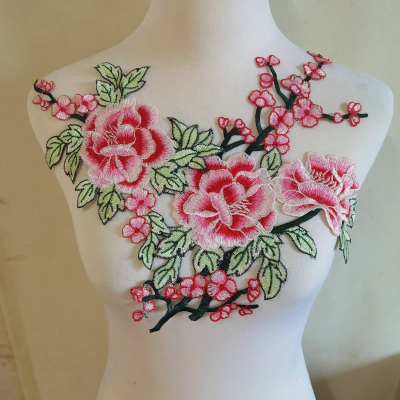 ZALALAA 2pcs Flowers Embroidered Patch Sticker for Clothing Jacket Jeans Lace Applique DIY Clothes Decorations Fabric Patches Pink - Image 3