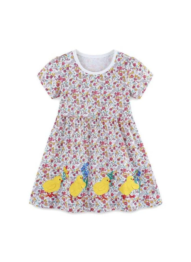 YUNIQEE Off White Fit & Flare Crew Neck Printed Dress