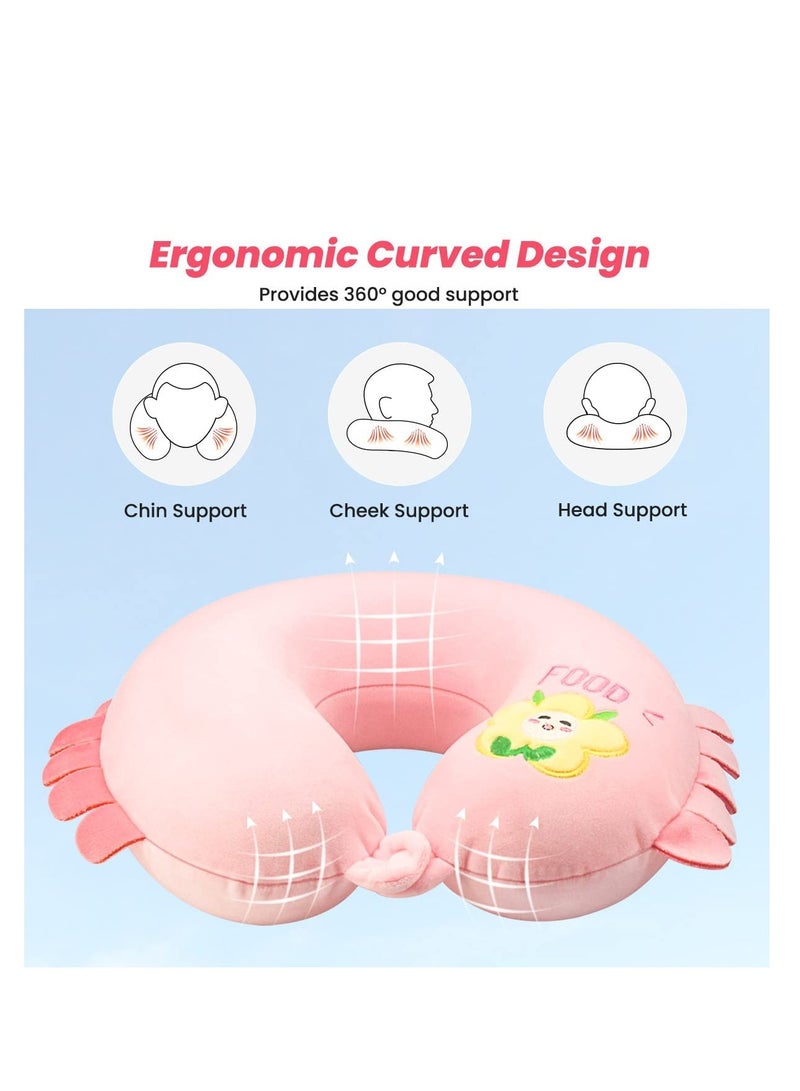 SYOSI U-Shaped Memory Foam Travel Pillow, Neck Support Pillow, Comfortable Cartoon Neck Cushion for Traveling, Headrest Airplane Pillow for Adults, Kids (Pink) - Image 3