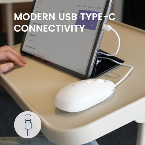 Perixx PERIMICE-222CW USB Type C Wired Optical Mouse, Adjustable DPI 1200/1600/2000, Silent Click, 5.9 Ft Cable, Compatible with Tablets Laptops PCs, White - Image 2