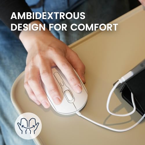 Perixx PERIMICE-222CW USB Type C Wired Optical Mouse, Adjustable DPI 1200/1600/2000, Silent Click, 5.9 Ft Cable, Compatible with Tablets Laptops PCs, White - Image 5