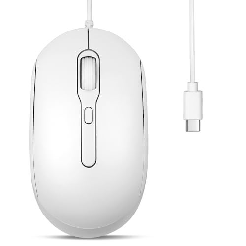 Perixx PERIMICE-222CW USB Type C Wired Optical Mouse, Adjustable DPI 1200/1600/2000, Silent Click, 5.9 Ft Cable, Compatible with Tablets Laptops PCs, White - Image 1