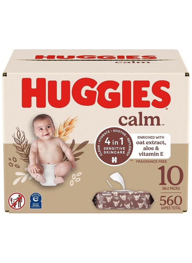Huggies Calm Baby Diaper Wipes, Unscented, Hypoallergenic, 10 Push Button Packs (560 Wipes Total)
