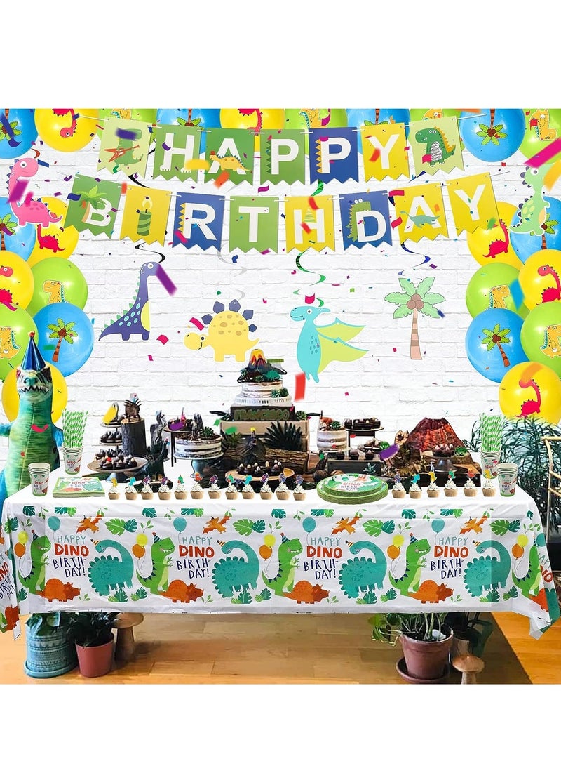 Dinosaur Birthday Party Supplies Set Dinosaur Themed Tableware Set Dino Happy Birthday Banners Dinosaur Plates Dinosaur Tablecloths Dino Cups Dino T-Rex Party Decoration Set Serves for 20 Guests