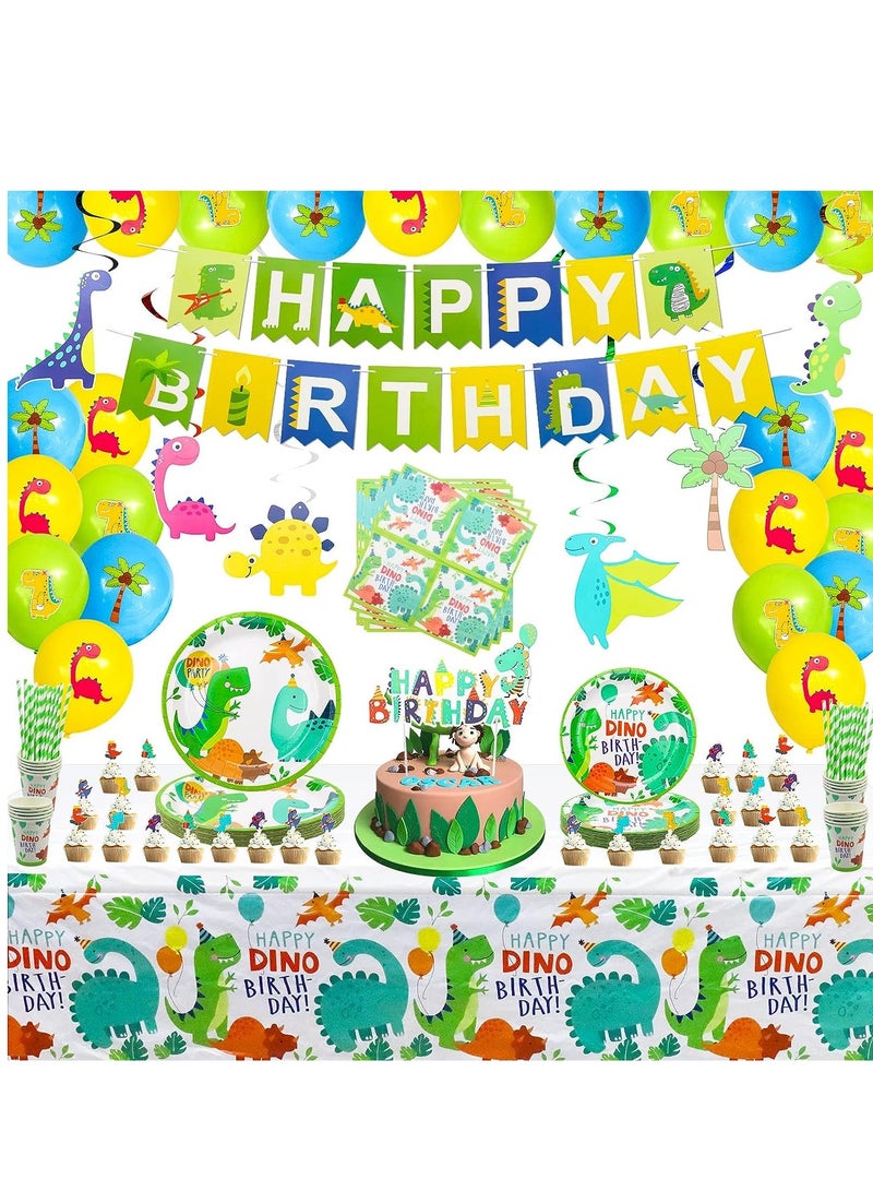 Dinosaur Birthday Party Supplies Set Dinosaur Themed Tableware Set Dino Happy Birthday Banners Dinosaur Plates Dinosaur Tablecloths Dino Cups Dino T-Rex Party Decoration Set Serves for 20 Guests